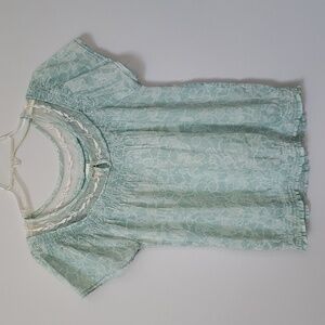 Y2K Mudd Top Womens M Floral Green White Gauzy Cotton Festival Bohemian Hippie